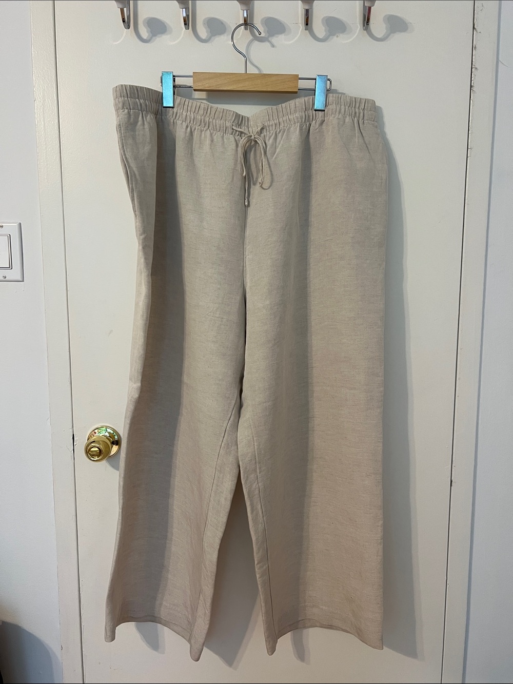 Women’s Beige Linen-Blend Drawstring Pants